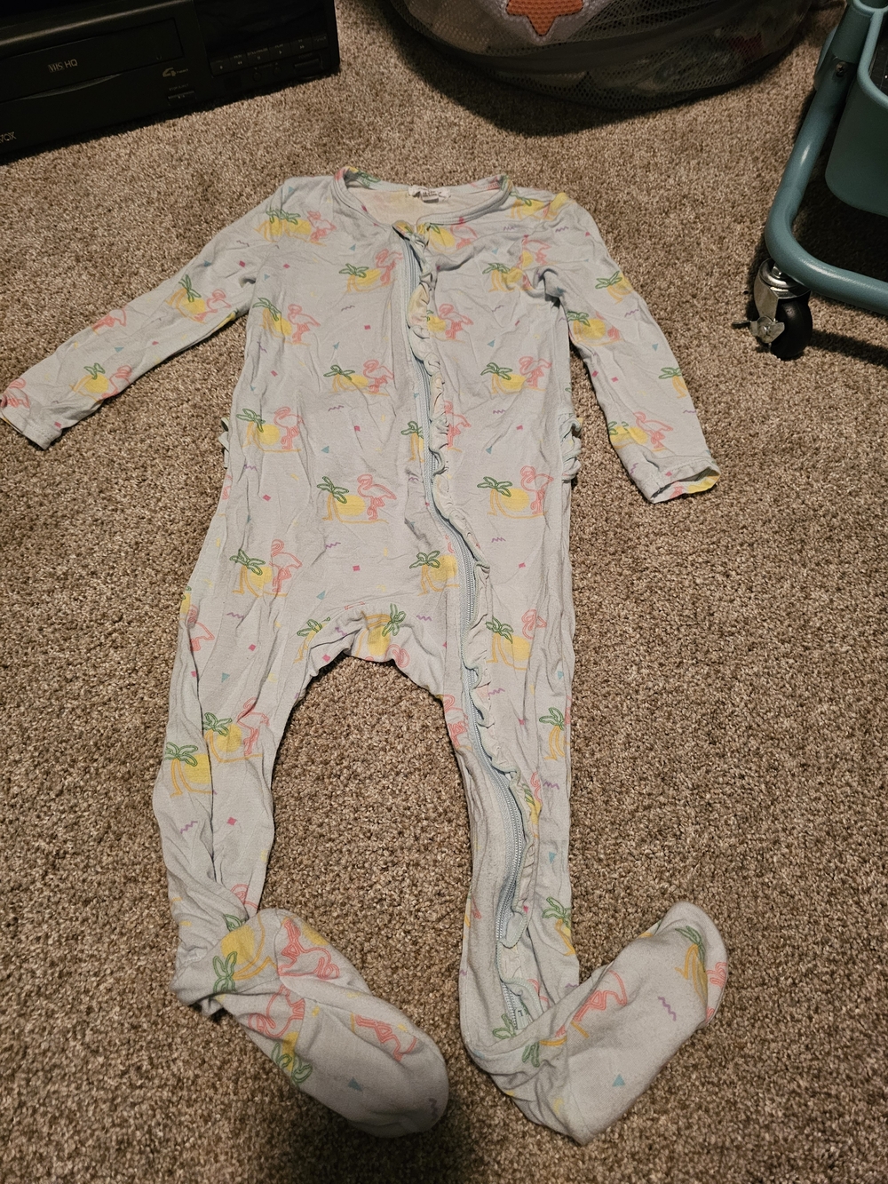 Angel Dear Light Blue Flamingo & Palm One-Piece Footie